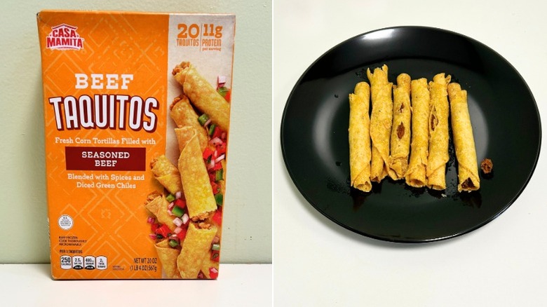 Box and plate of Casa Mamita Beef Taquitos