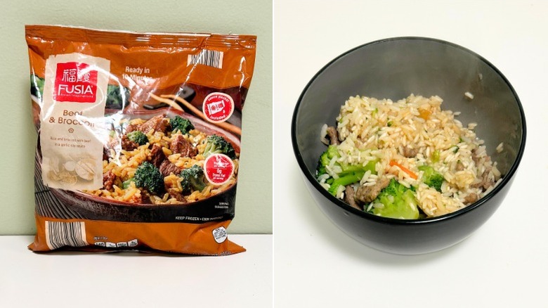 Bag and bowl of Fusia Beef & Broccoli