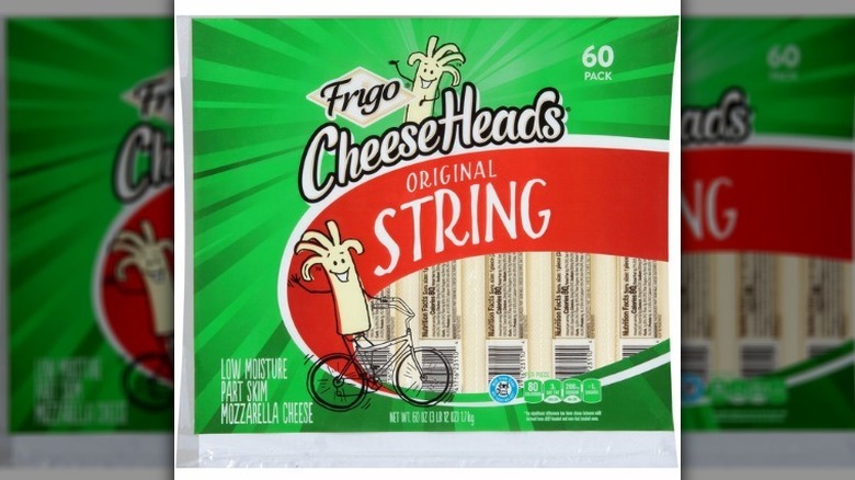 Bag of Frigo string cheese on white background