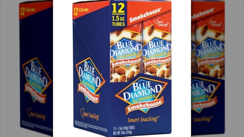 Box of Blue Diamond almonds on white background