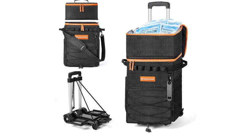 Odoland 72 Can Rolling Cooler Bag in various positions on a white background