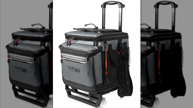 Titan by Arctic Zone Collapsible Wheeled Soft Sided Cooler in grey on a white background