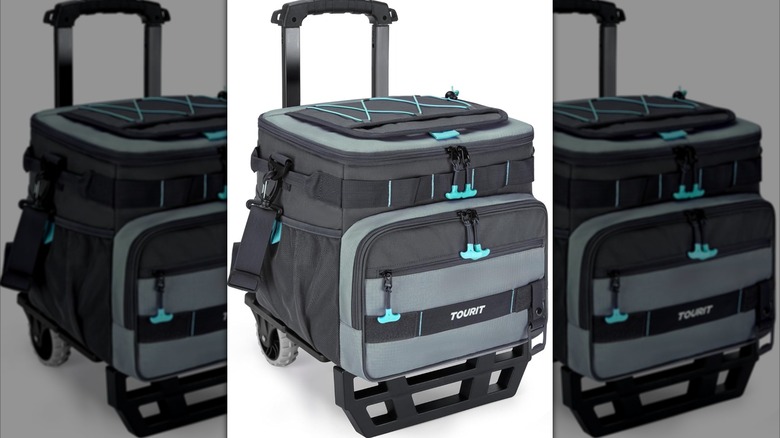 Tourit Collapsible Cooler with Wheels in blue on a white background