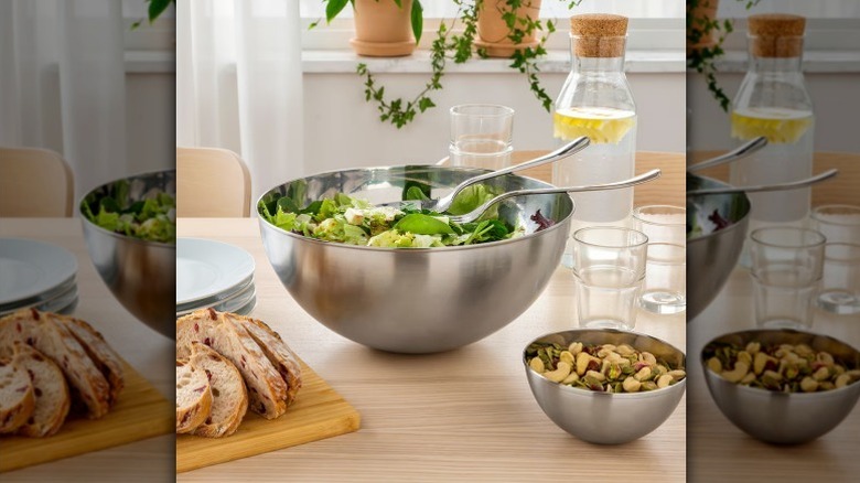 BLANDA stainless steel serving bowl on table with food
