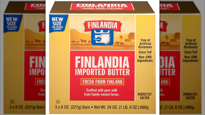 A block of Finlandia Pure Milk Butter on a white background