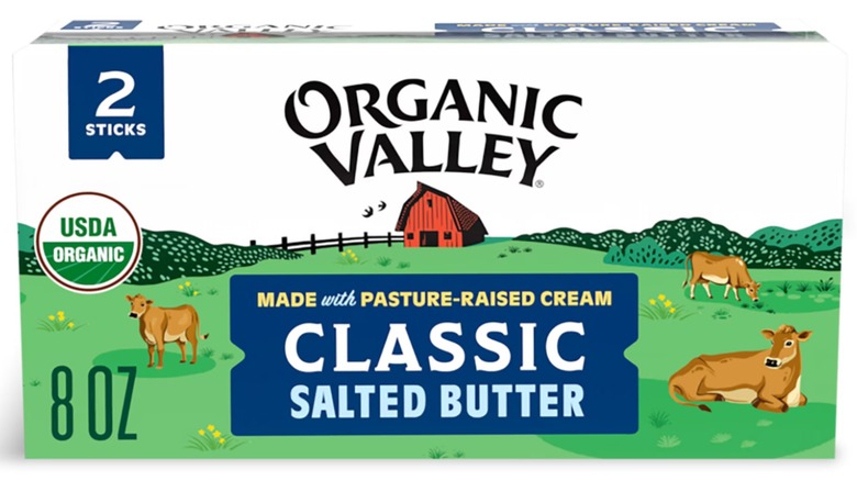 A box of Organic Valley Butter on a white background