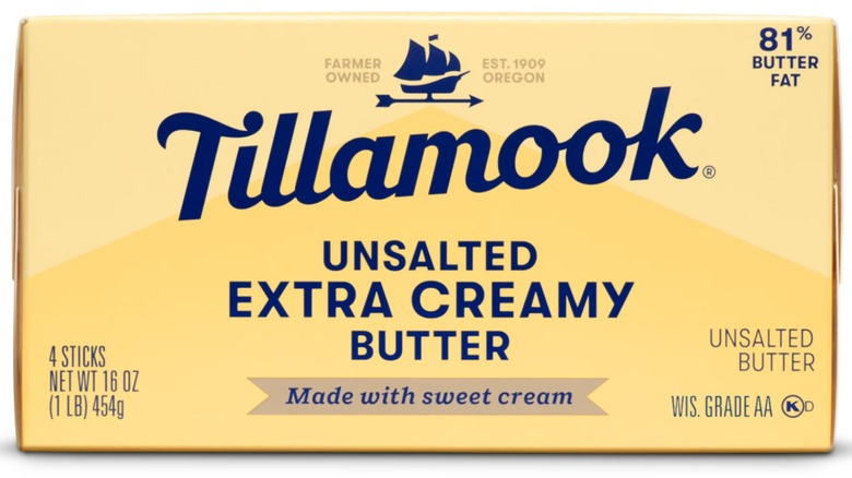 Tillamook Extra Creamy Butter packaging on a white background