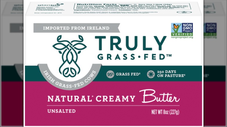 A box of Truly Grass Fed Natural Creamy Butter on a white background
