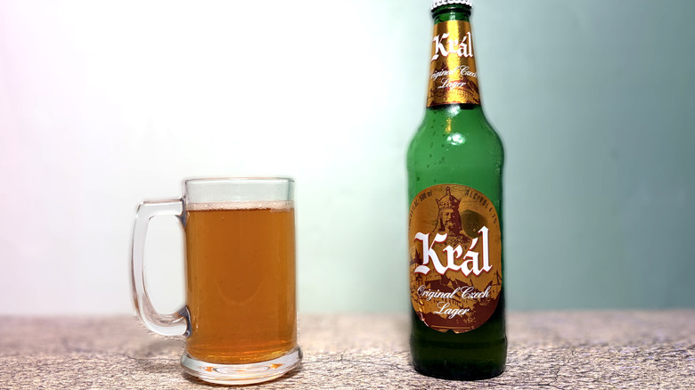 glass and bottle of Staropilsen beer