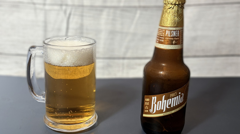 Glass and bottle of Bohemia beer