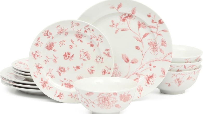 12-piece dinnerware set on white background