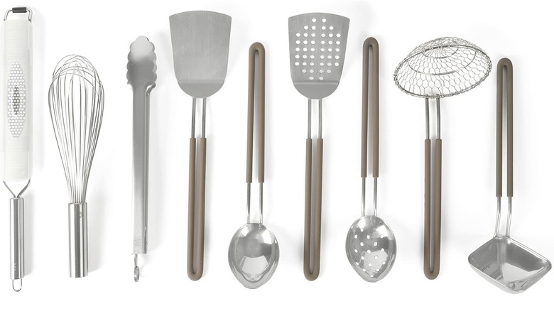 9-piece utensil set on white background