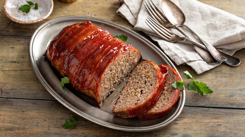 Classic meatloaf in rustic setting
