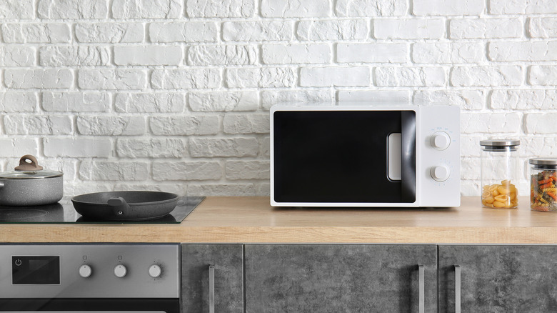 new microwave in kitchen