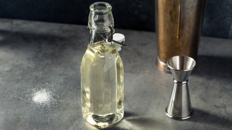 Homemade simple syrup in bottle