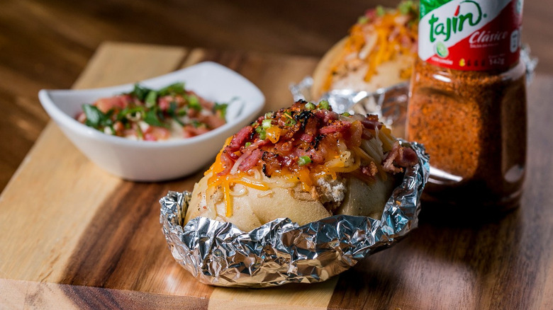 baked potato with cheese and Tajín
