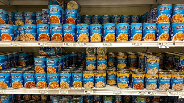 progresso canned soup on shelf