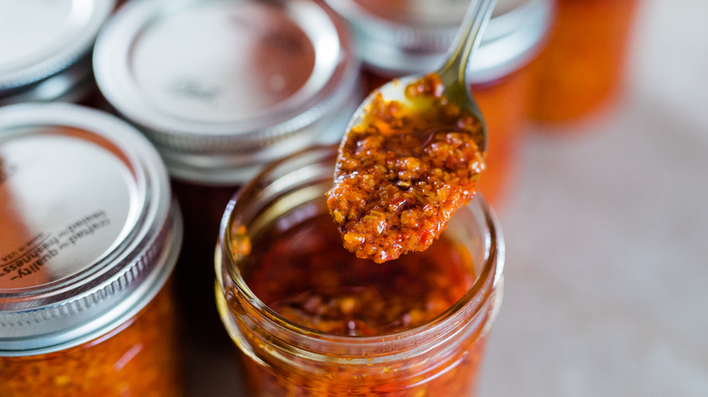 Jars of Thai red chili paste 