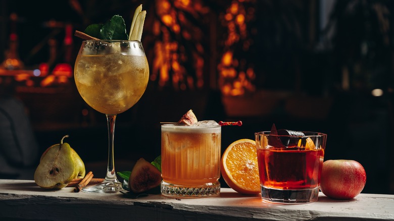 Three cocktails on table