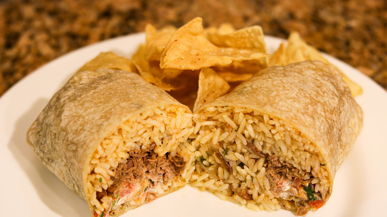 Chipotle burrito with tortilla chips