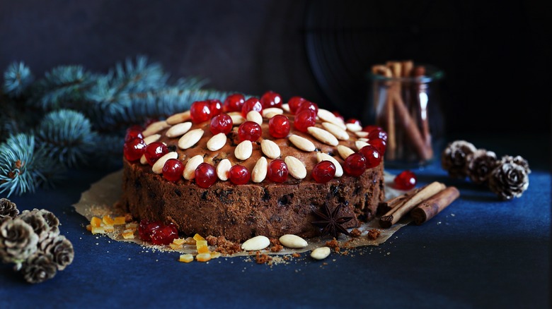 Christmas dundee cake on table