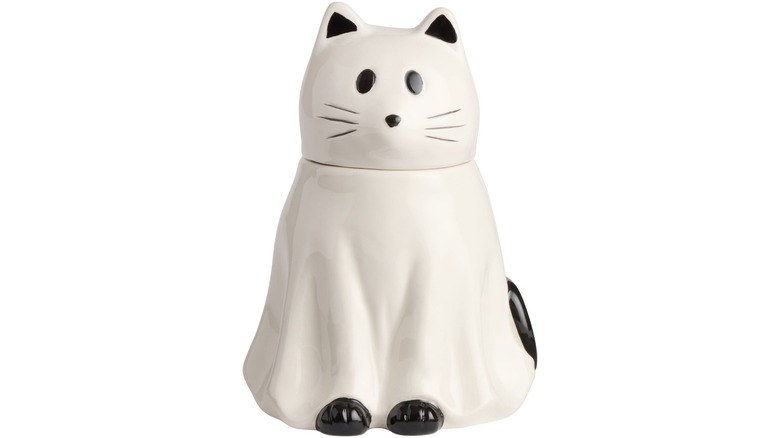 Ghost cat cookie jar on white