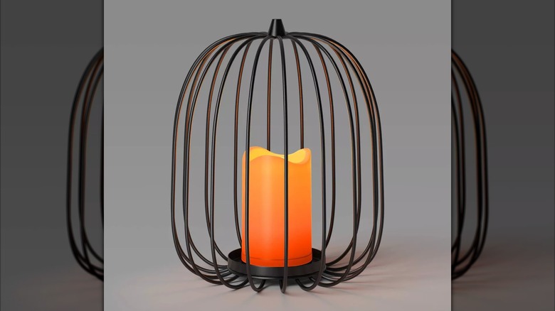 Pumpkin shaped lantern lit up