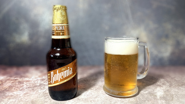 Bottle and glass of Bohemia beer