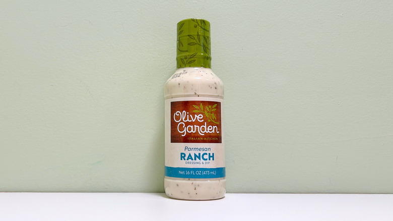 A bottle of Olive Garden Parmesan Ranch Dressing and Dip