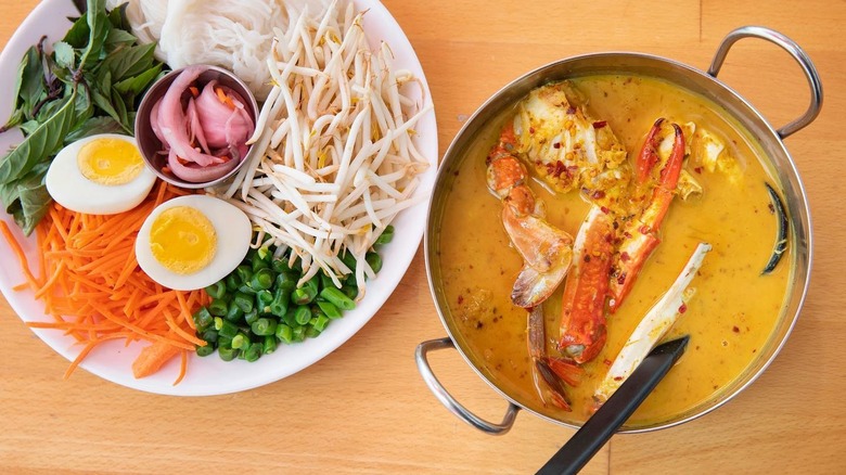 thai crab curry and salad