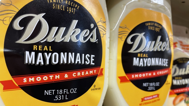 Duke's mayo bottles on shelf