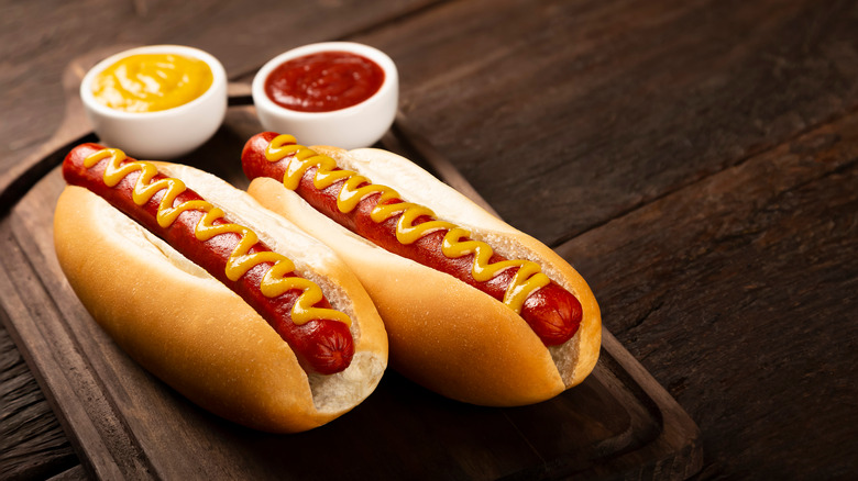 Hot dogs with mustard and ketchup