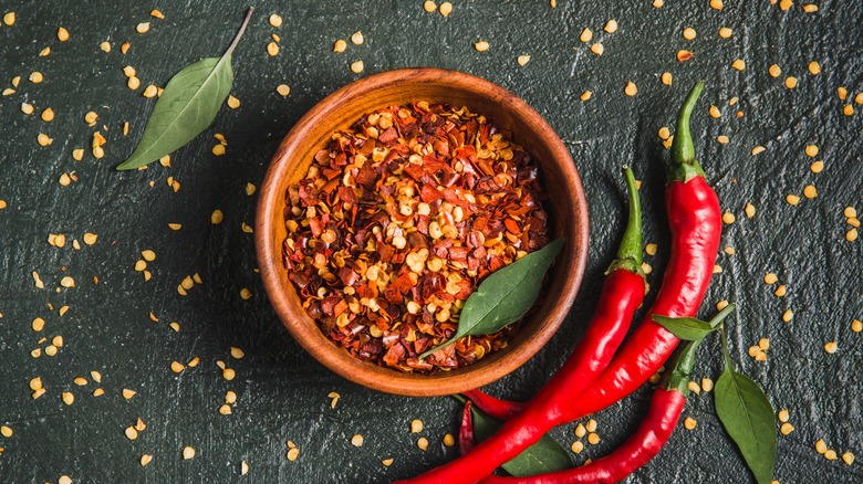 Dried chili flakes in bowl