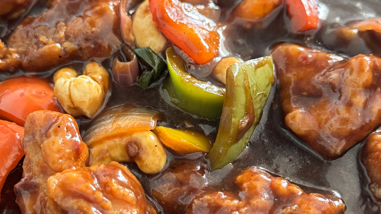 Kung Pao chicken with peppers, cashews, and sauce