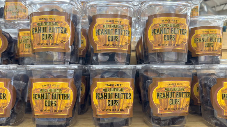 Trader Joe's peanut butter cups in plastic boxes