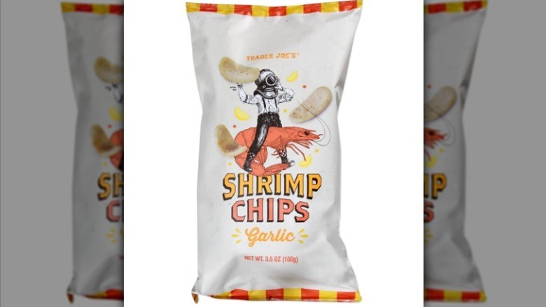 Garlic shrimp chips on white background