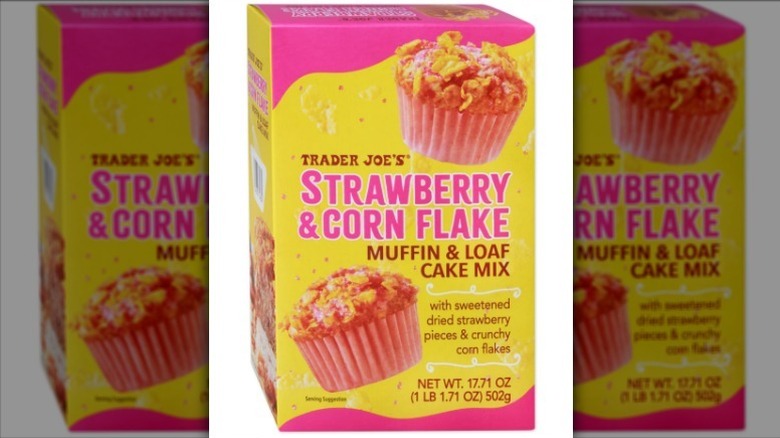 Strawberry corn flake muffin mix on white background