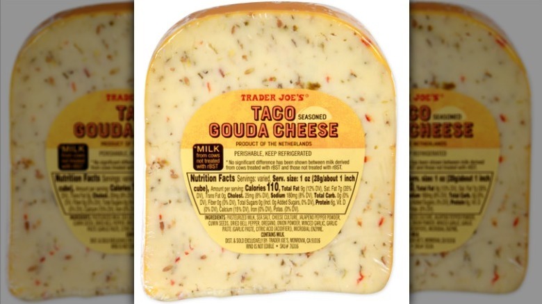 Taco seasoned gouda cheese on white background