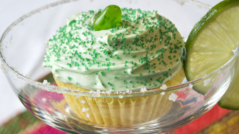 Tequila cupcake in margarita glass