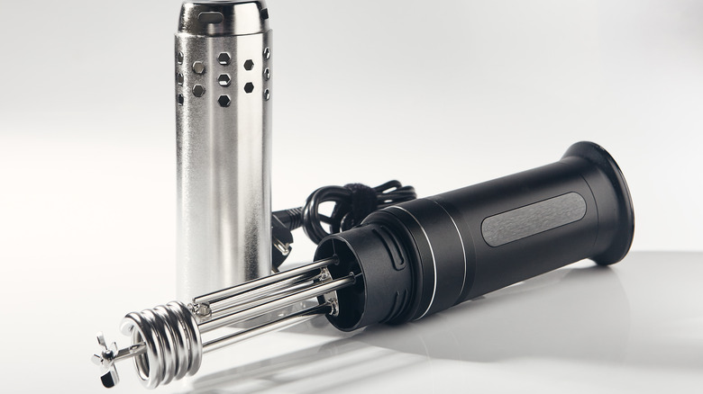Black sous vide tool on white background