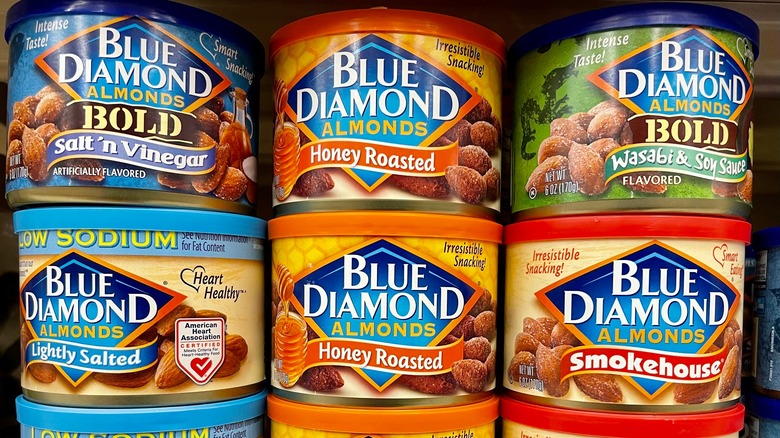 cans of assorted Blue Diamond Almonds flavors