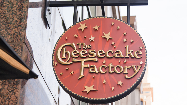 Close-up of a Cheesecake Factory outdoor sign