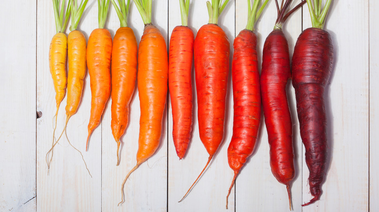 yellow, orange, red, and purple carrots