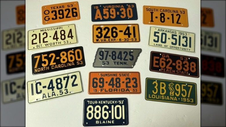 Miniature auto license plates vintage cereal box toy