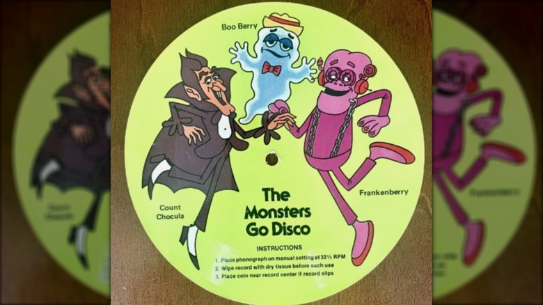 "The Monsters Go Disco" vintage cereal box toy