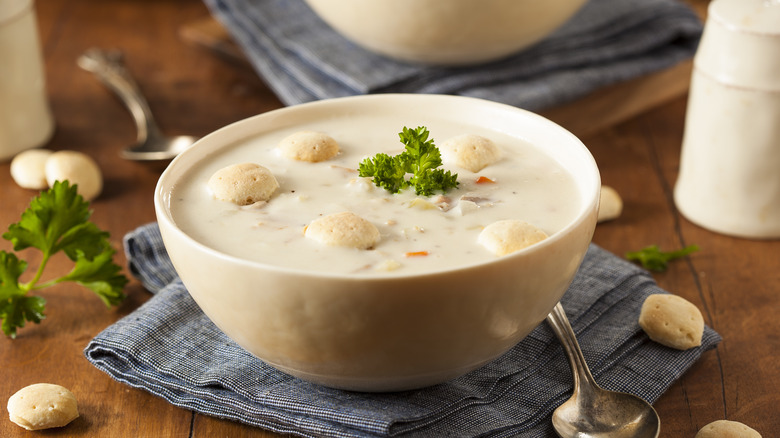 New England clam chowder in bowl
