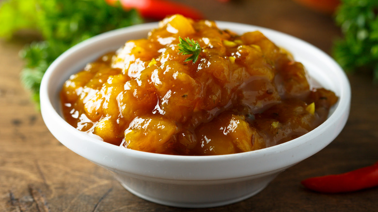 Mango chutney in bowl