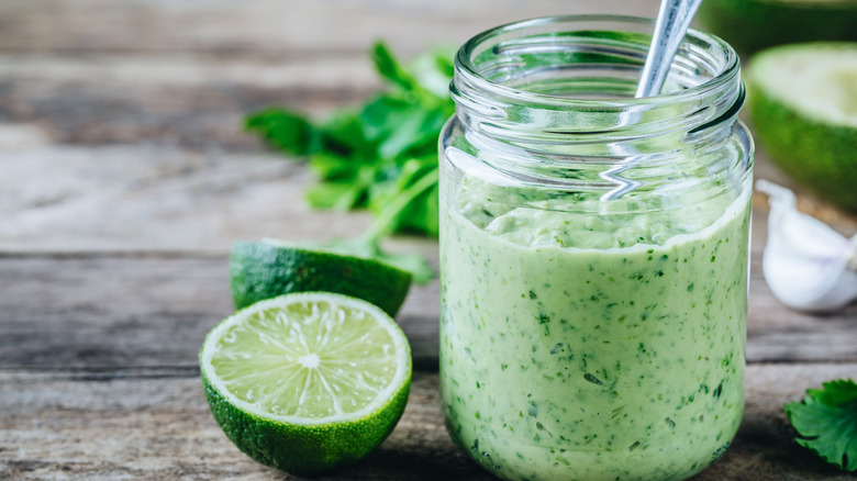 Cilantro lime sauce in jar