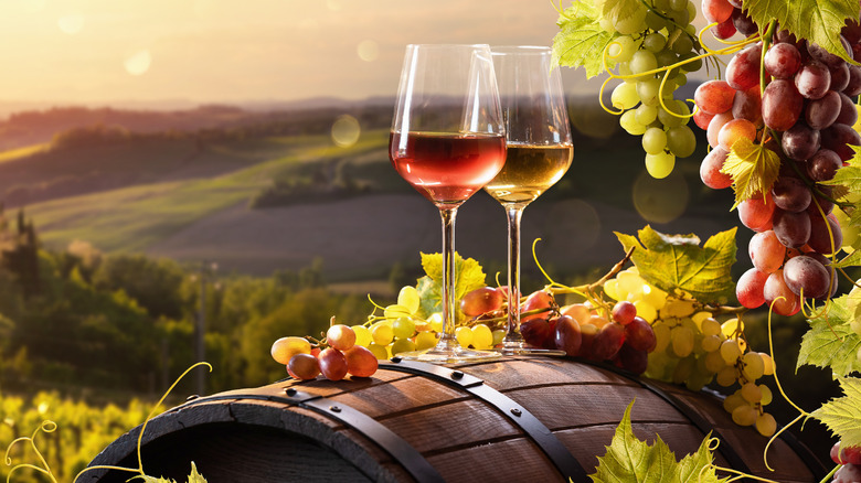 Wine glasses with Tuscan background