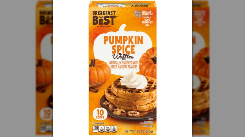 A box of Breakfast Best Pumpkin Spice Waffles on a white background